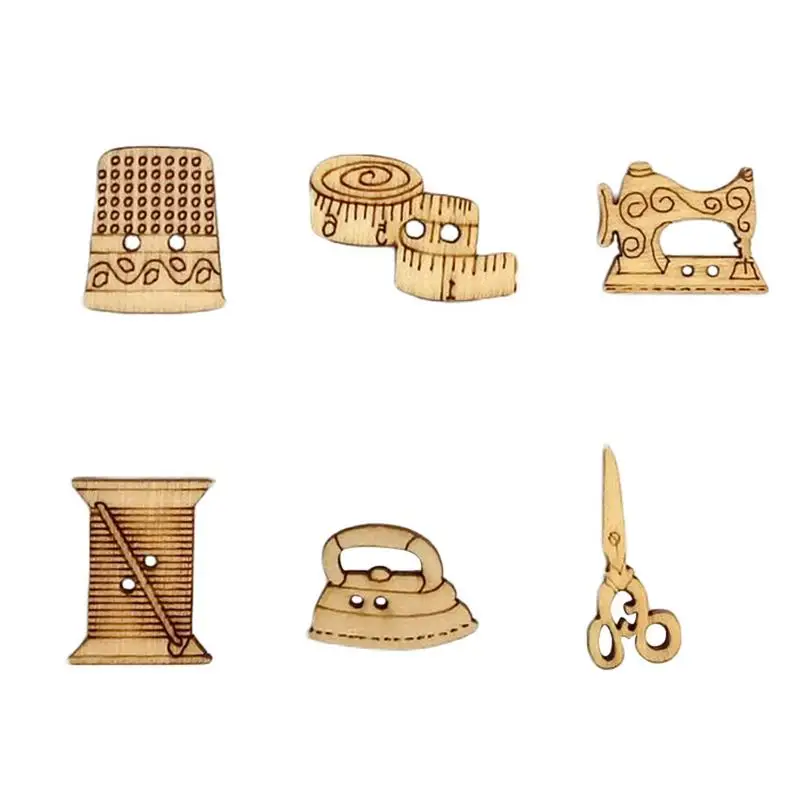 

50PCS/Set New Wooden Sewing Button DIY Handmade Decoration Sewing Accessories Mini Shears Shaped Decor Cloth Decorative Buttons