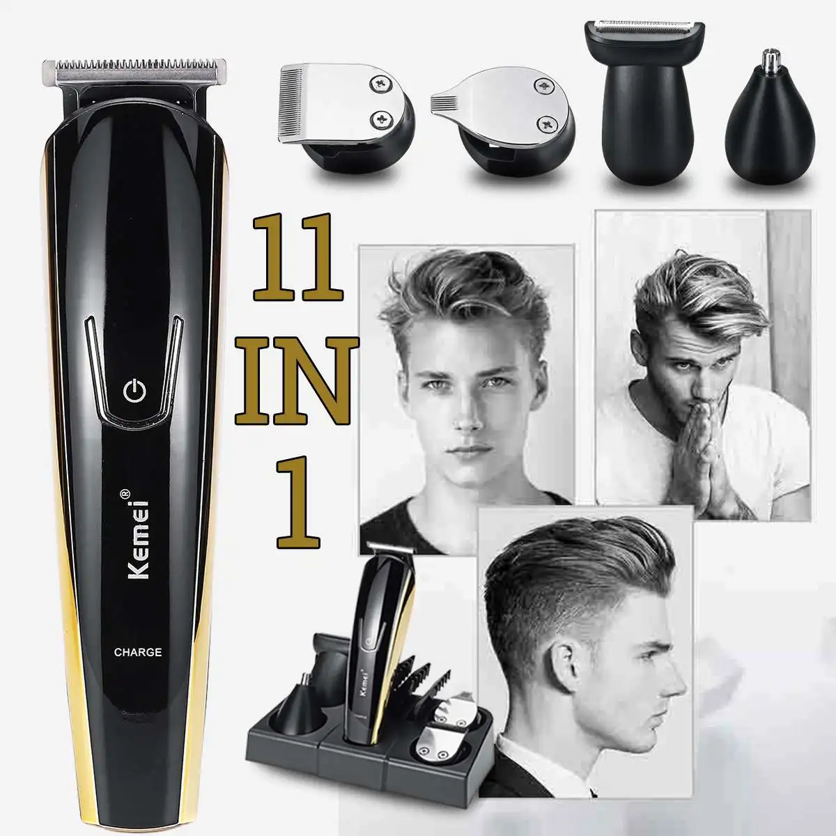 

Kemei Pro 11 In 1 Hair Clipper Men Rechargeable Electric Washable Nose Beard Trimmer Shaver Hair Cutting Machine KM-526