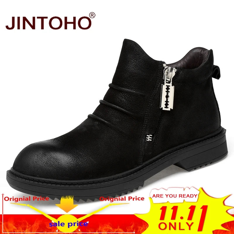 

JINTOHO High Quality Genuine Leather Men Boots Fashion brand Men Genuine Leather Shoes Luxury Male Leather Boots Bota Masculina