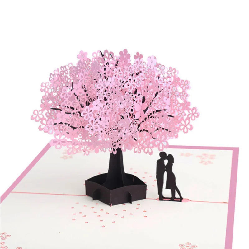  3D Carving Cherry Blossom Greeting Card Wedding Invitation Card Postcard Valentine's Day Greeting C - 32984922945