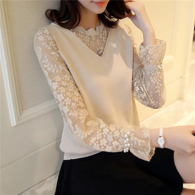 

Spring Autumn Women Pullovers Sweater Knitted Elasticity Casual Jumper Fashion Slim O-neck Long Sleeve Female Lace Sweaters