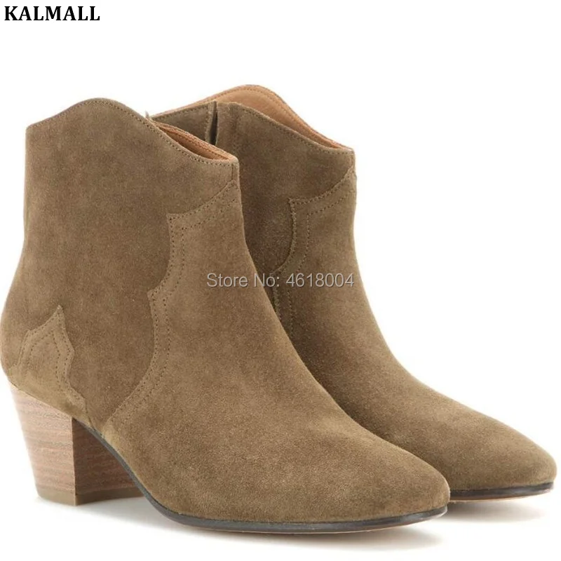 Женские замшевые ботильоны KALMALL на блочном каблуке в западном стиле ботинки