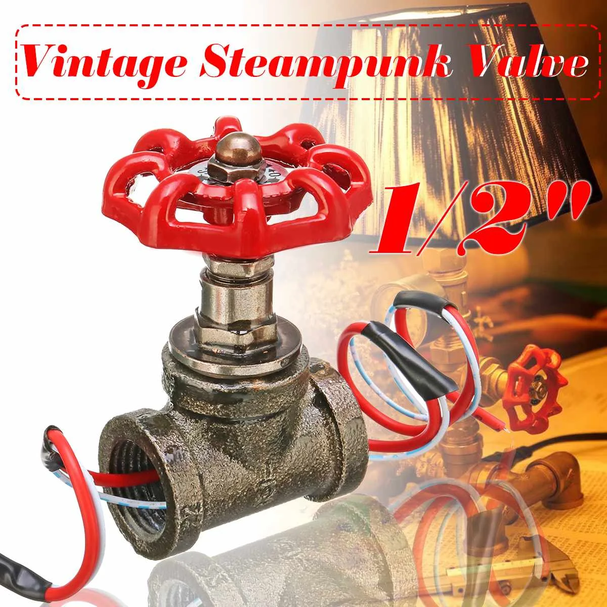 

1/2 Inch Stop Valve Light Switch With Wire For Water Pipe Lamps Vintage Steampunk Lamp Loft Style Iron Valve Vintage Table Lamp