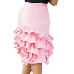 Женская юбка-карандаш с рюшами, женская тонкая посылка юбка в Стиле Лолита с высокой талией, Женская Офисная элегантная облегающая юбка