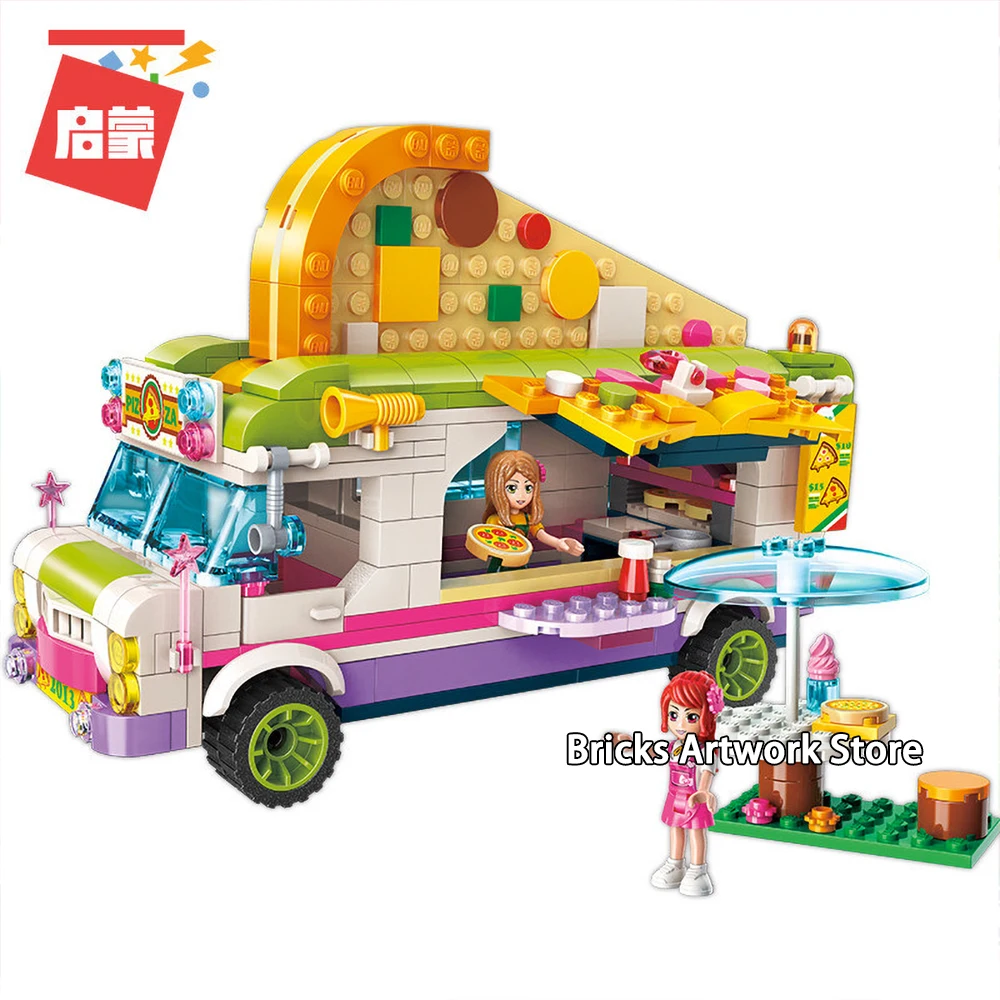 

414pcs 2013 Cherry Summer Holiday pizza car Rest table Mini figures Minifigs Friends Building Blocks Toys Girls Creative Gifts