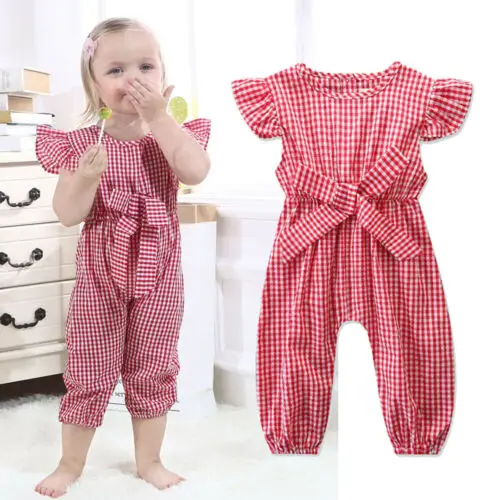 2019 طفلة الصيف الملابس عارضة أحمر أسود منقوشة Playsuit بذلة رومبير الزي للطفل ملابس طفل الأطفال حديثي الولادة