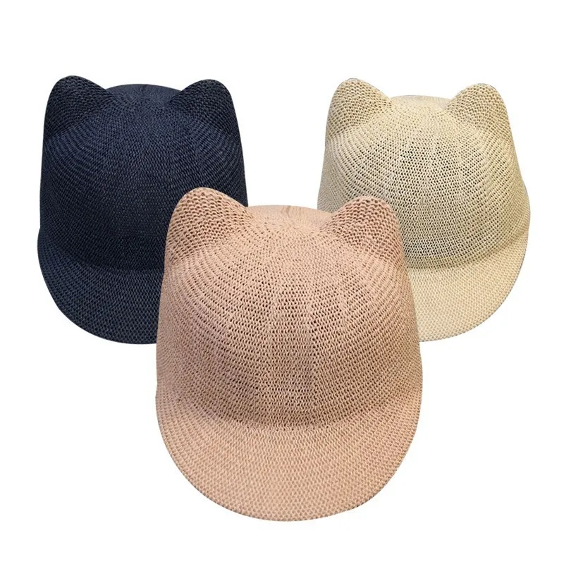 

Cartoon Straw Baby Cap for Boys Girls Solid Summer Baby Hat with Ears Beach Kids Snapback Hats Children Baseball Cap 5 Colors