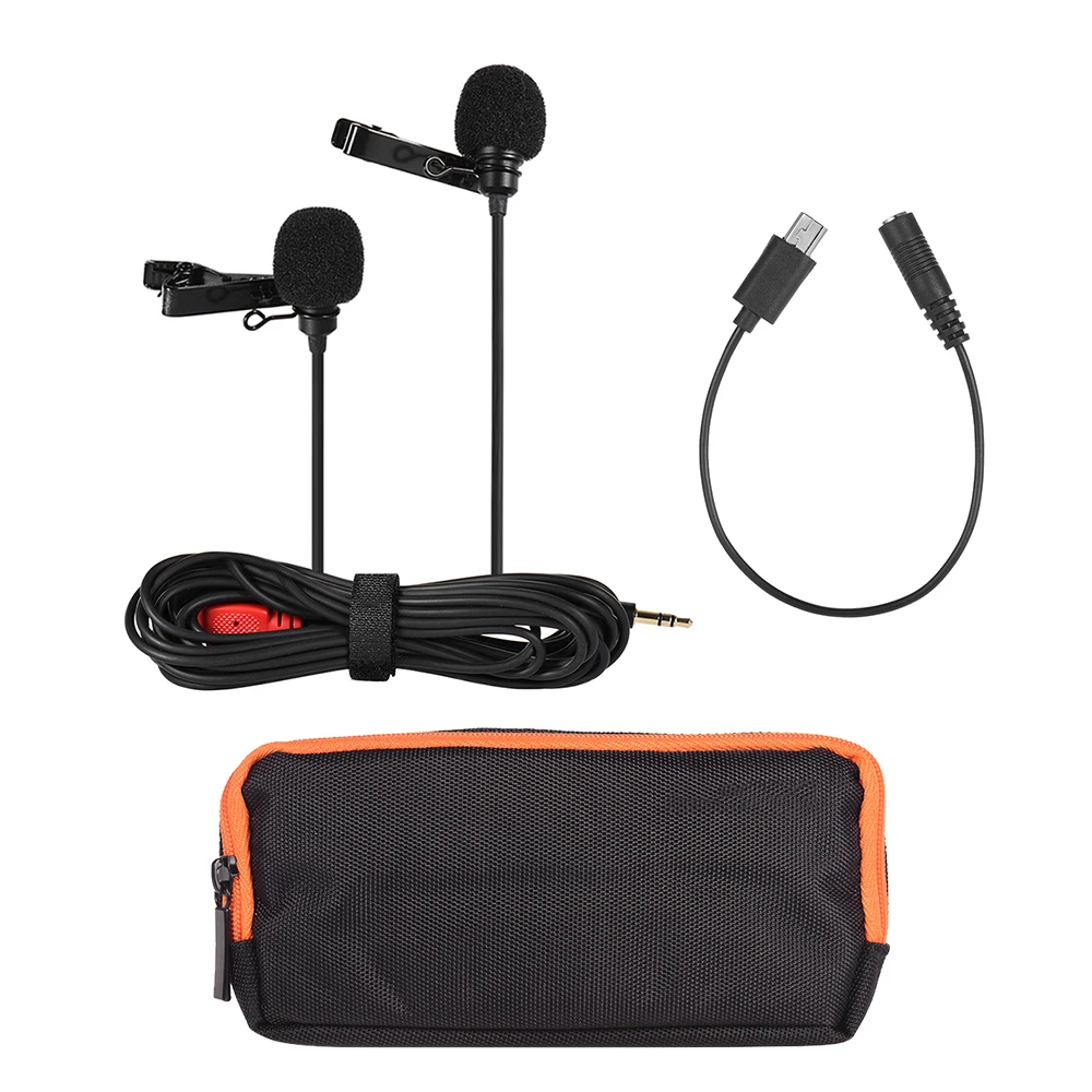 

Dual-head Lapel Clip-on Microphone Mic Omnidirectional 2.5m/8.2ft Long Cable 3.5mm Plug for Smartphone DSLR Camera Action Camera