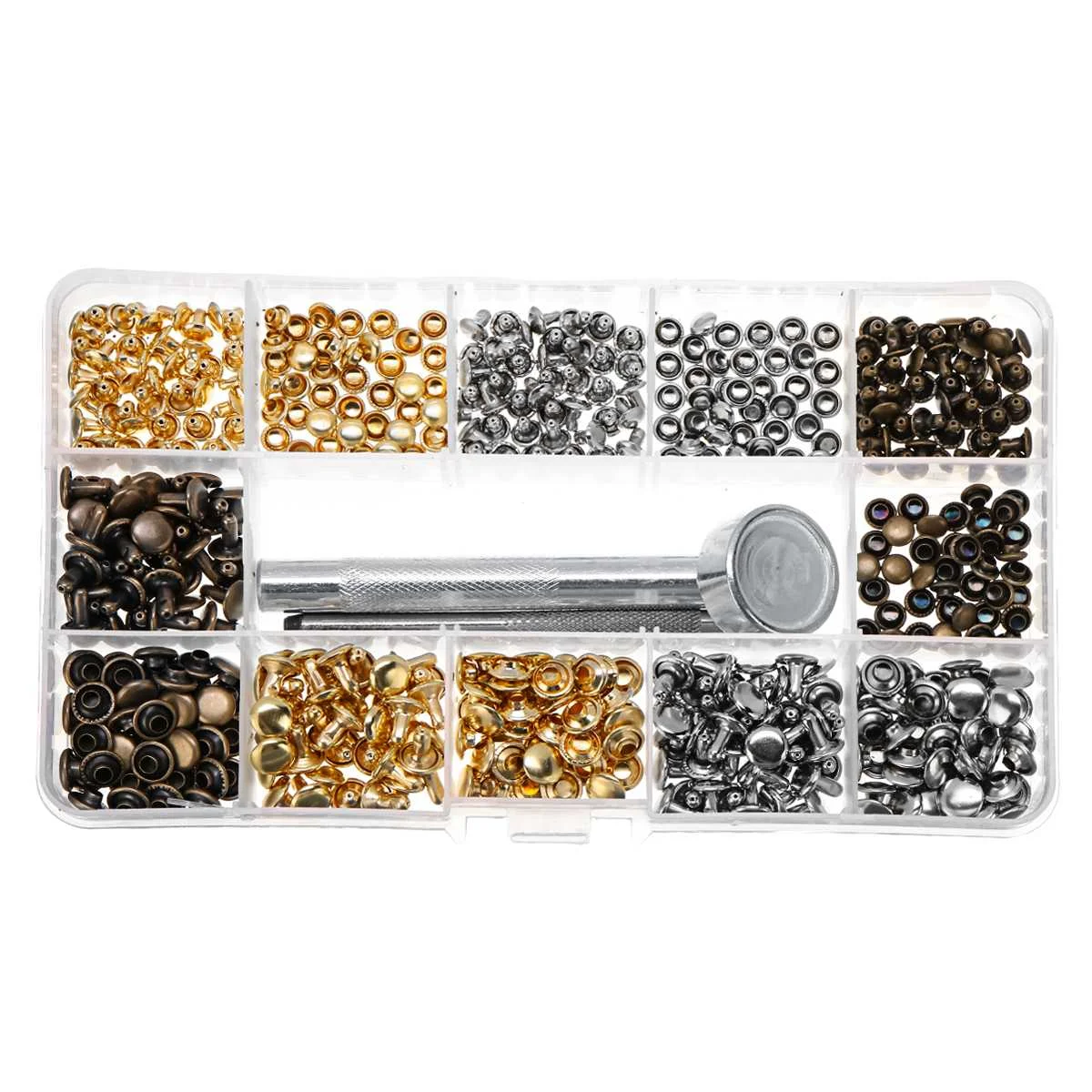 

240Set Leather Repairing Rivets Craft Snaps 6/8mm Fastener Button Press Studs Silver Bronze Rivets +Fixing Tools for DIY Craft
