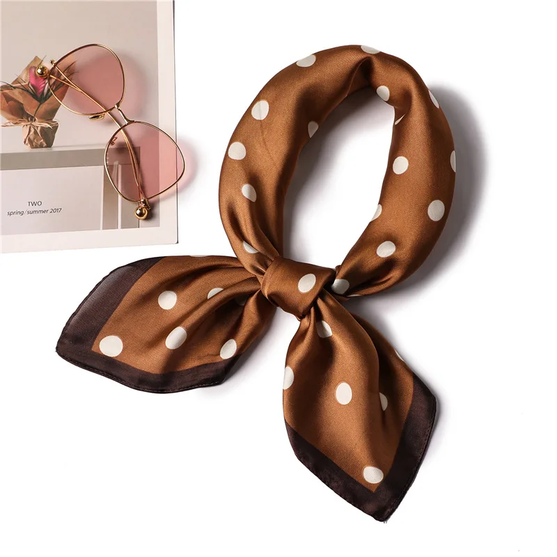 

Ruicesstai New Dot Square Scarf Women Neck Hair Tie Band Hotel Waiter Flight Attendants Business Bandana Silk Bag Satin Scarves