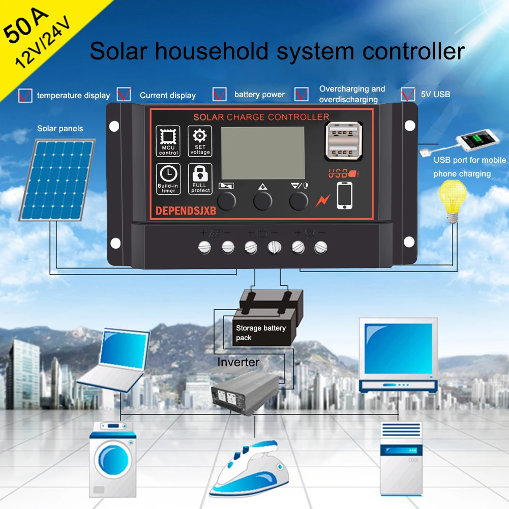

Solar Charge Controller PWM Dual USB Solar Charger Anti-thunder Anti-explosion