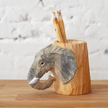 

Home decoration wood carving crafts ornaments ivory pen case office study accessories retro desktop pen craft creative gifts