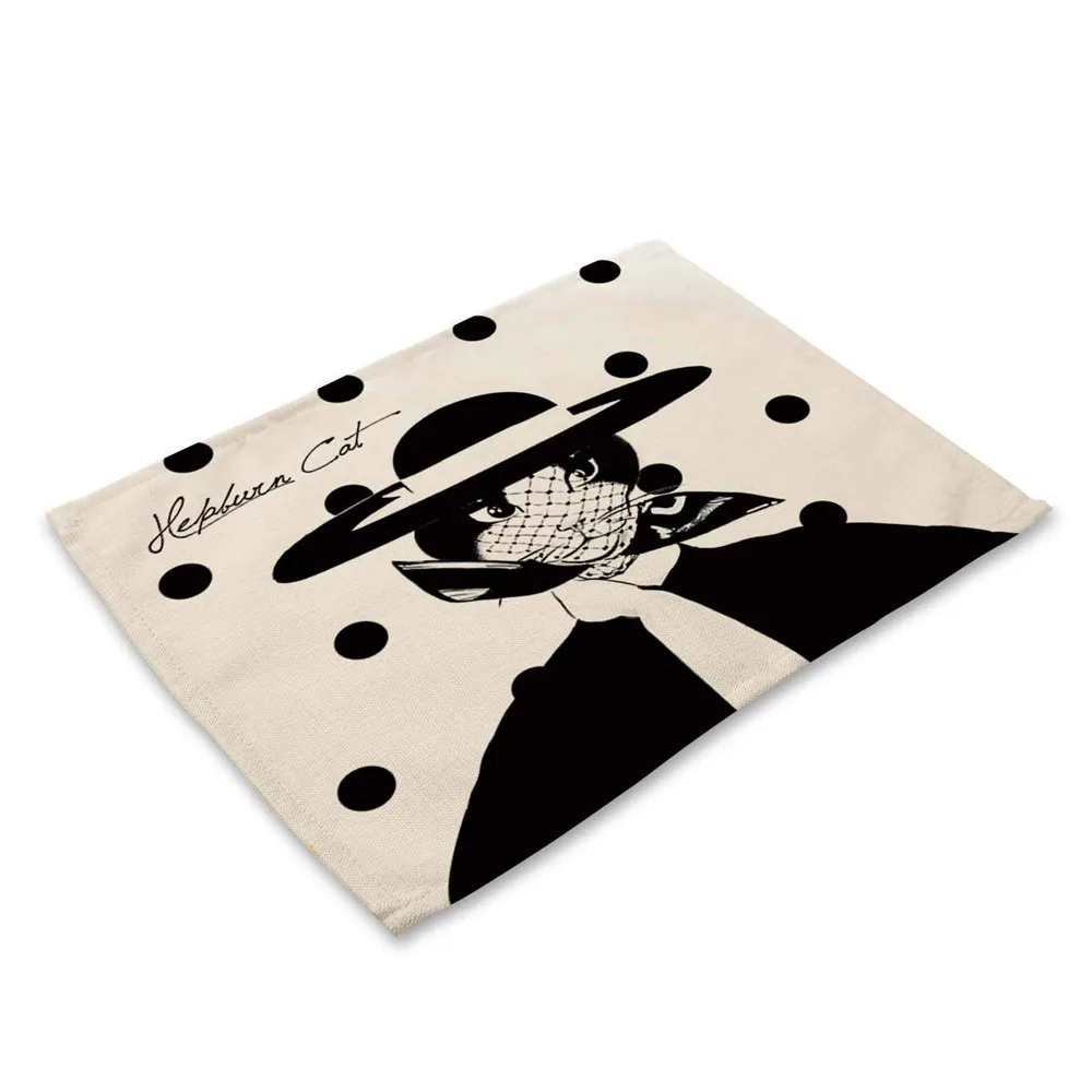 الإبداعية السيدة القط طباعة الجدول ماتس طاولة طعام الطبيعة الكتان تحديد الموقع عاء كوب الوقايات للمطبخ