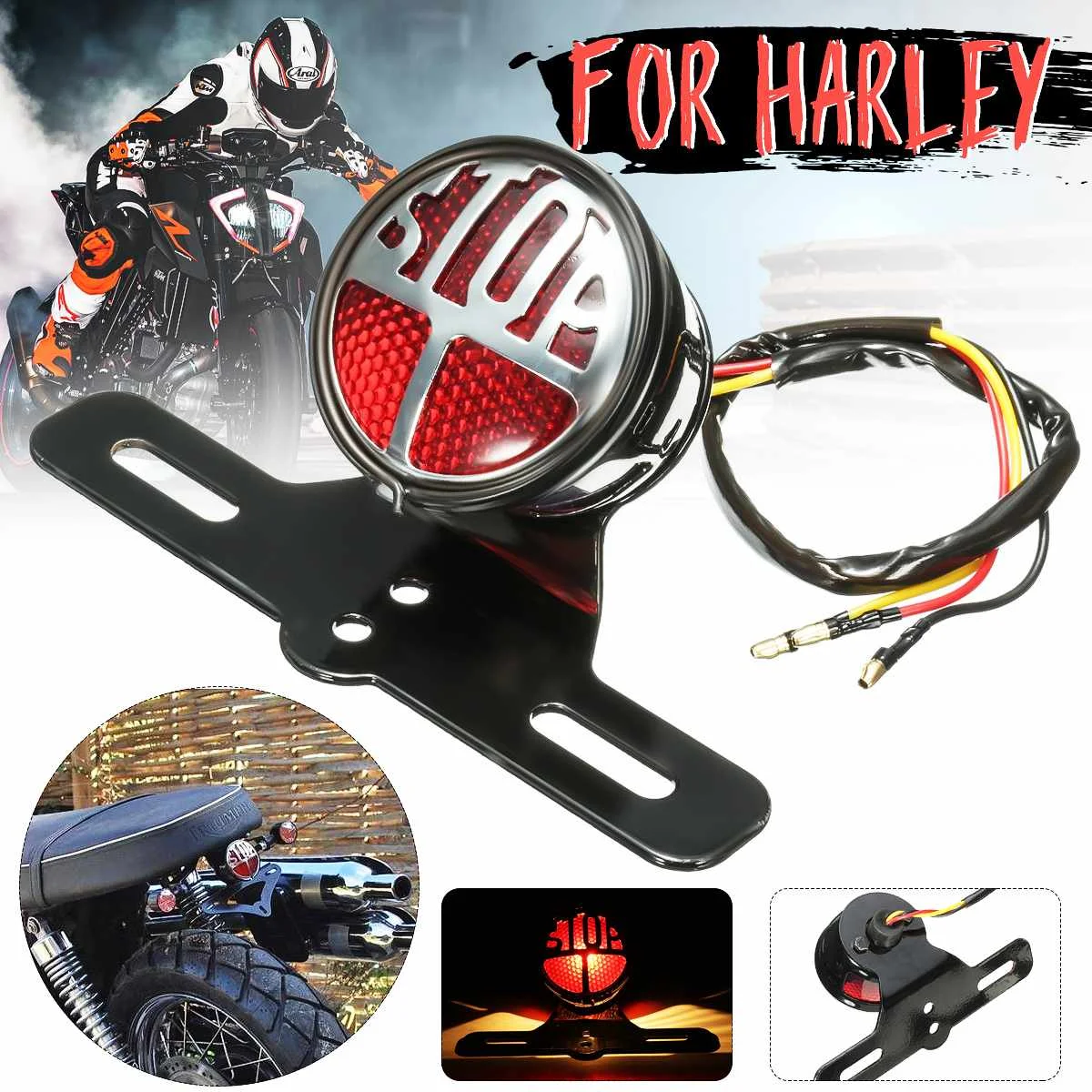 

Universal Motorcycle Rear Tail Brake Light Stop Lamp License Plate Bracket For Harley Cafe Race