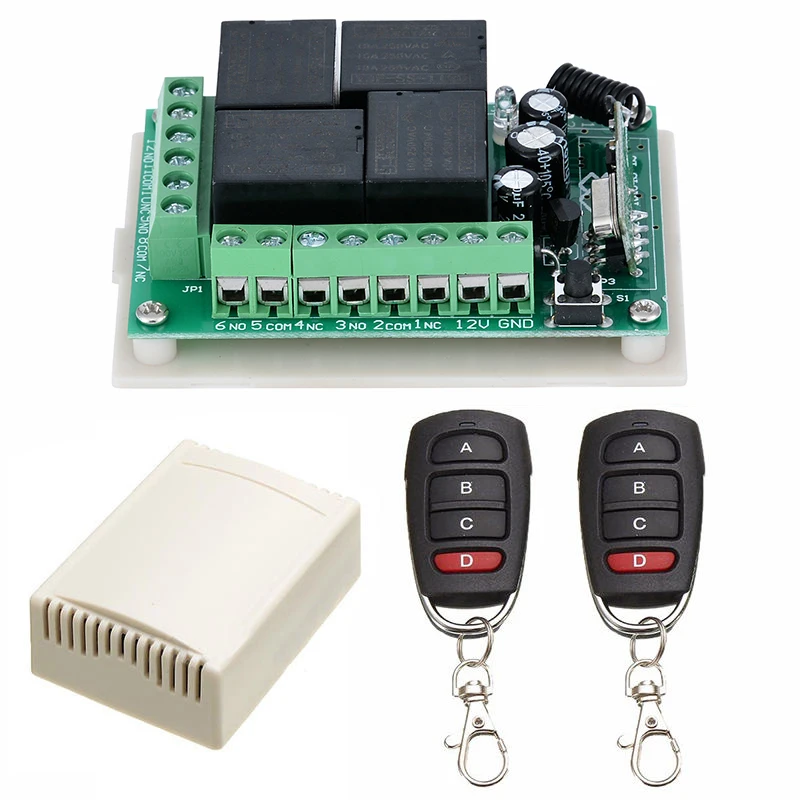 

MAYITR 433 MHz RF Remote Controller Receivers 12V 4 Channel Relay Wireless Remote Control Switch Receiver+2 Transmitter New