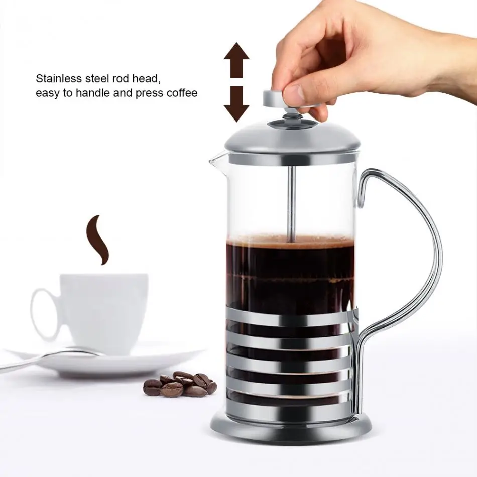 

Stainless Steel Glass Teapot Cafetiere French Filter Tea Coffee Pot Press Plunger Water Kettle