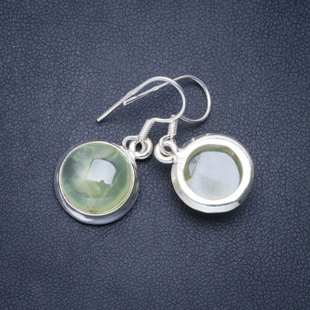 

Natural Prehnite Handmade Unique 925 Sterling Silver Earrings 1.25" A0776