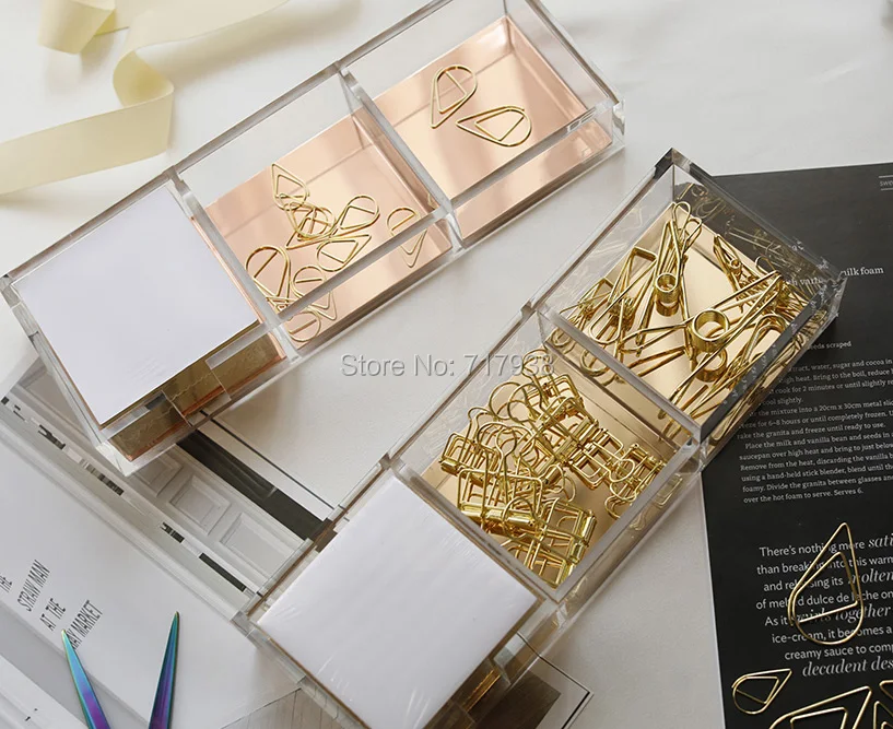 

acrylic notes box transparent transparent metal lattice office stationery Office supplies set Triple Desk Sorter (3 in 1)