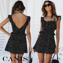 Модное милое женское платье без рукавов в горошек бохо, свободное повседневное мини-платье с рукавом-бабочкой, летний сарафан для отдыха