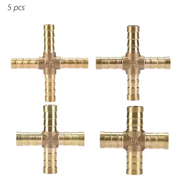 

5pcs Brass 4 Way Hose Joiner Fittings Barbed Connector Air Water Oil Gas Fuel 6/8/10/12mm New 2019