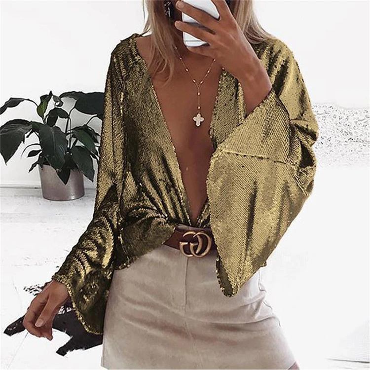

Women Sequin Sexy Tops and Blouses Cardigan Batwing Sleeve Female Sexy Club Evening Party Blouse Shirt Blusas