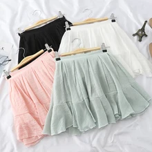 Акция Faldas Mujer Женская юбка плиссированные оборки выше колена Мини Длина Твердые Империя талии нерегулярные летние милые
