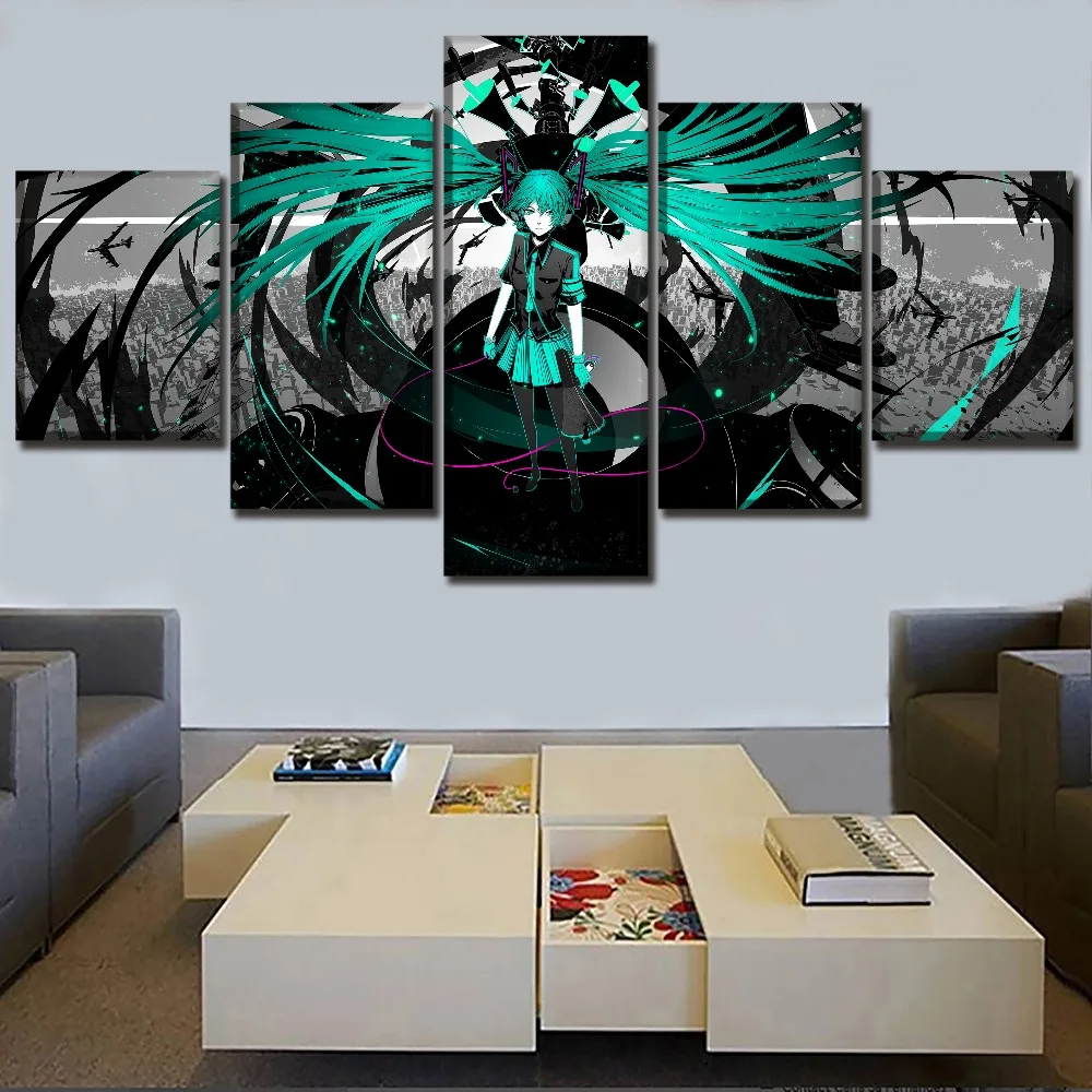 Canvas Posters Home Decorative Wall Art Modular Framework 5 Pieces Anime Vocaloid Paintings For Girl Room HD Prints Pictures | Дом и сад