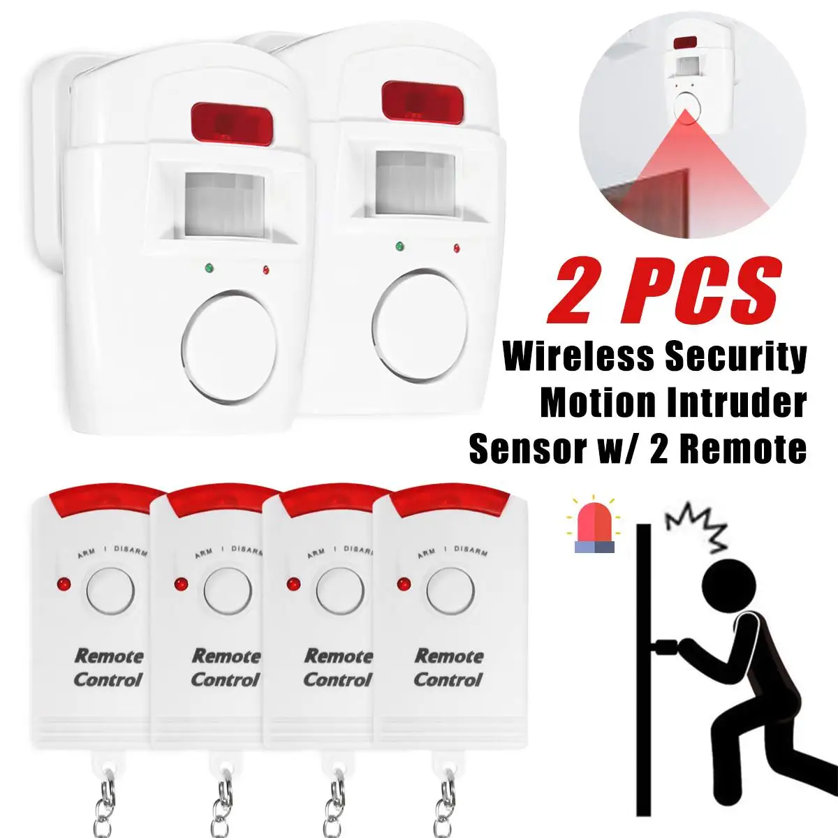 

2IN1 Wireless PIR Motion Sensor Detector Alarm W/2 Remote Controls Door Window For Home Shed Garage Carvan Alarm Security System