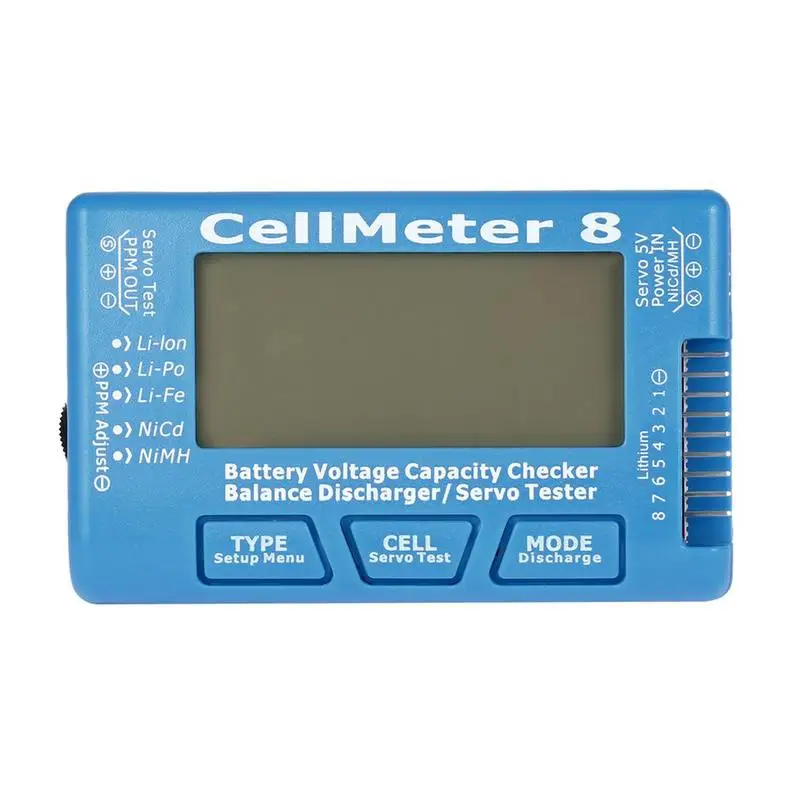 

Multi-functional RC Digital Cell Meter 8 Servo Tester 2S-8S Battery Voltage Capacity Checker Battery Diagnostic Tools