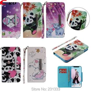 

Diamond Flower Wallet Leather Pouch Case For Iphone X XS MAX XR 8 7 PLUS 6 6S Cartoon Panda Cat Stand ID Card Skin Cover 100pcs