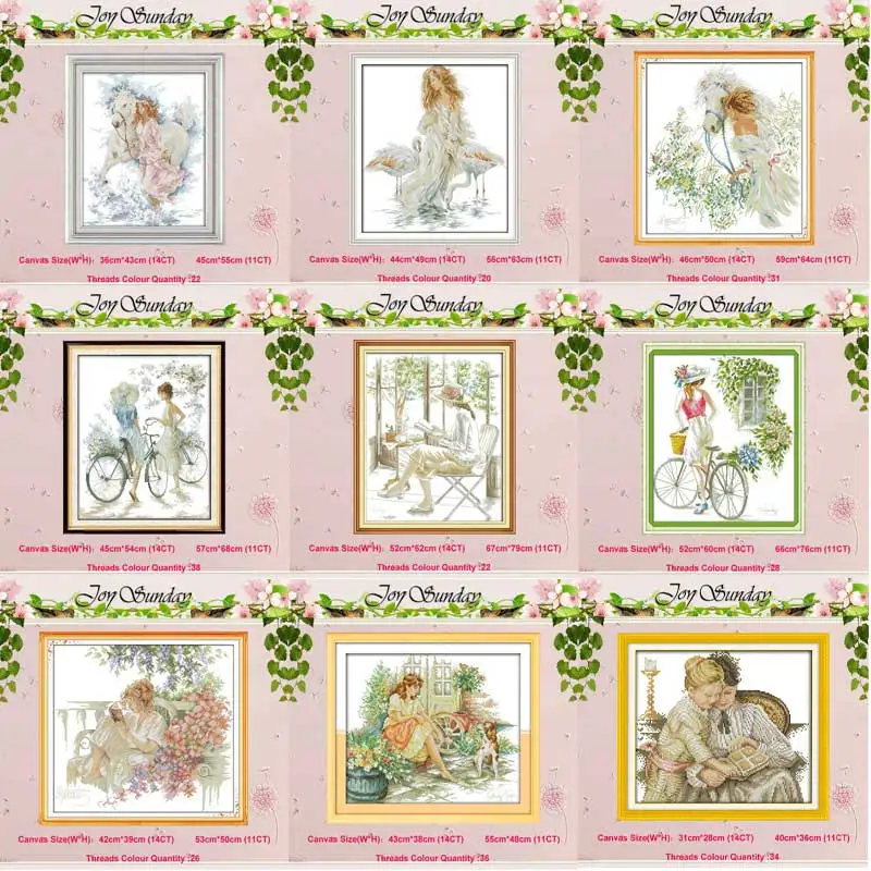 The spirit of flowers 3 Joy Sunday Cross Stitch Kit 14CT Stamped Embroidery Kits Precise Printed Needlework 18/×35CM