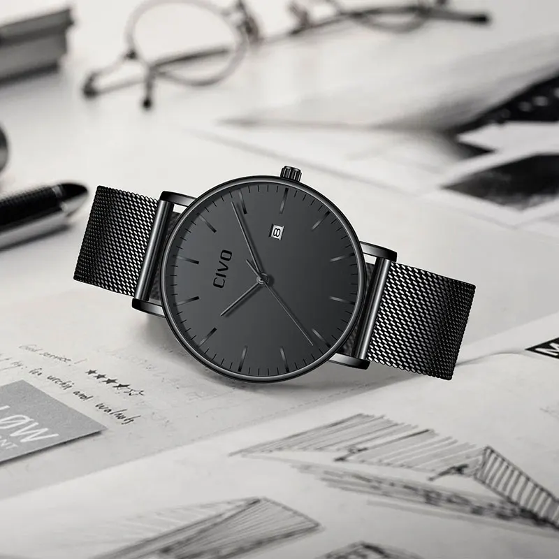 

CIVO Men Watches Top Brand Luxury Steel Mesh Strap Quartz Watch Men Waterproof Date Businesss Man Wristwatch Clock Reloj Hombre