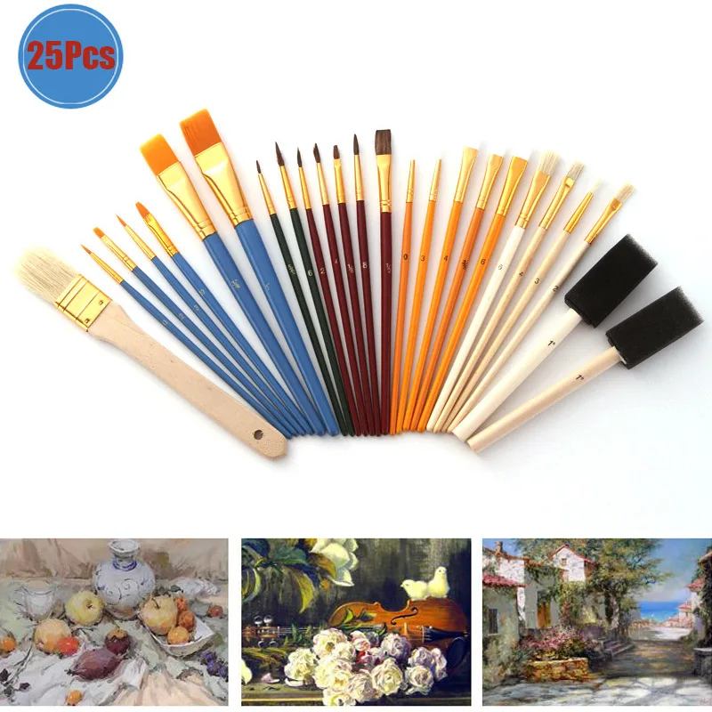 

25Pcs/set Multifunction Oil Paint Brush Set Different Model Size Drawing Brushes For Watercolor Gouache School Art Supplies