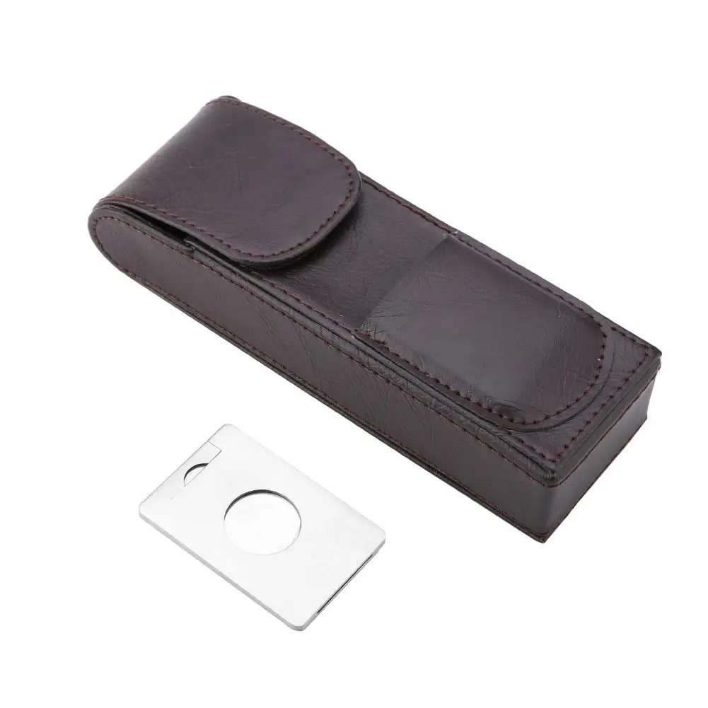 

High Quality Cigarette Holder Portable 2 Capactiy Leather Cigar Case with Cigar Scissors Set