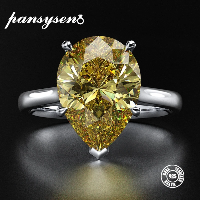

PANSYSEN Sparkling Yellow Chrysoberyl Engagement Rings for Women Genuine 925 Sterling Silver Jewelry Ring 8 colors Big Size 5-12