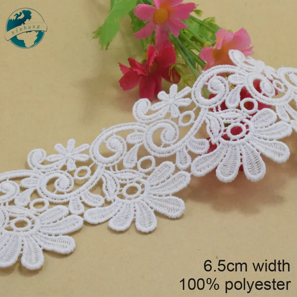 

3yards 6.5cm white polyester embroidery lace french lace ribbon fabric guipure diy trims wedding lace sewing Accessories#3830