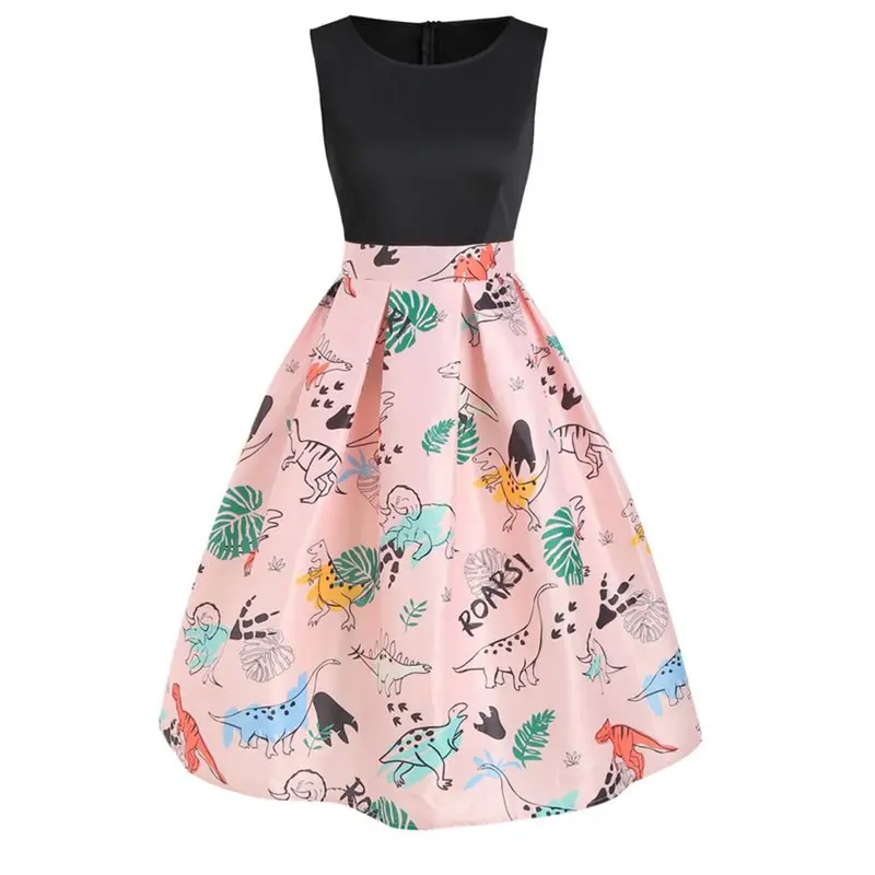 

Sisjuly Summer Vintage Dress Women Animal Print Cute Sleeveless Black Fashion Sweet Party Casual White Retro Rockabilly Dresses