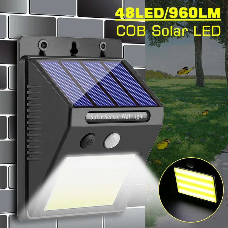 

Wholesale Dropshipping 960LM 48LED COB LED Solar Wall Light PIR Motion Sensor Path Yard Outdoor Security Lamp IP65 Waterproof