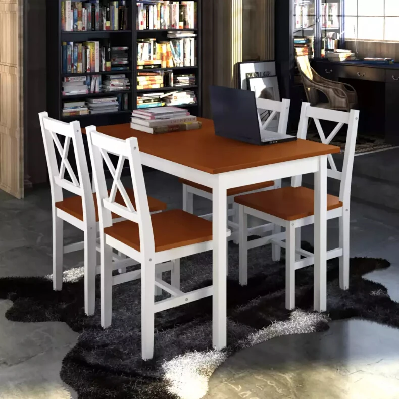 VidaXL 5 Pcs Dining Set Solid Wood Brown Northern Europe Dining Table Set With Four Chairs And A Table Dining Room Furniture VidaXL 5 Pcs Dining Set Solid Wood Brown Northern Europe Dining Table Set With Four Chairs And A Table Dining Room Furniture