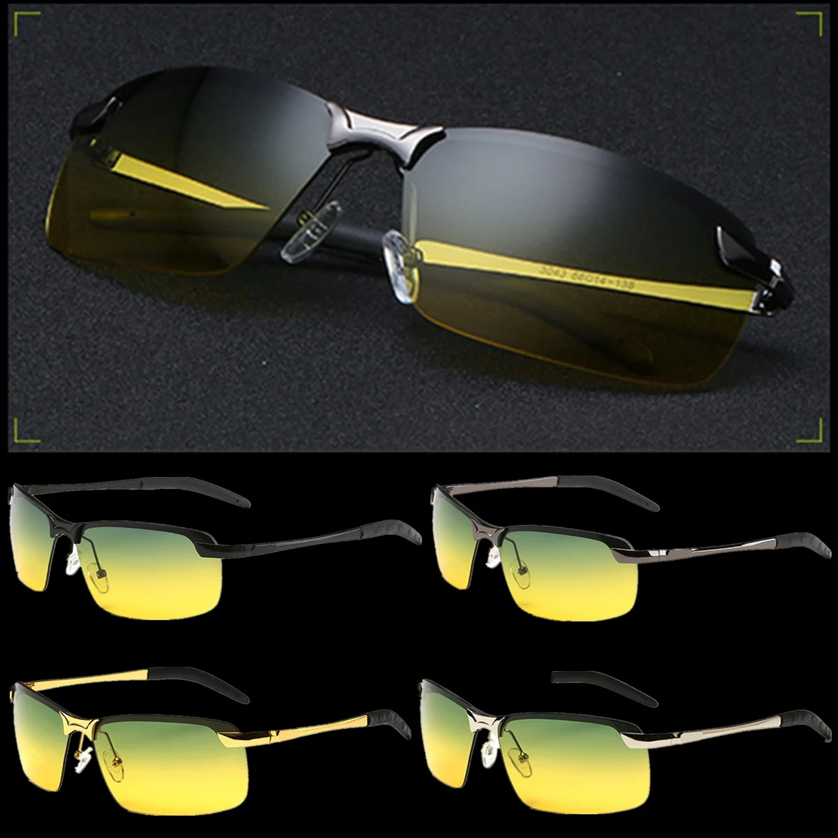 Night Vision Driving Glasses Anti-Glare Mens metal Day HD Polarized Sunglasses Fashion Eyewear