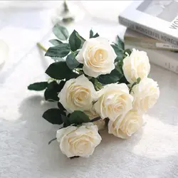 Естественный вид 10 головок Искусственный цветок розы лаконичный свадебный букет