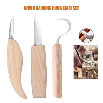

Woodcarving Cutter 3pcs/set Stainless Steel Woodwork Sculptural DIY Wood Handle Spoon Carving Knife Woodcut Tools Kit