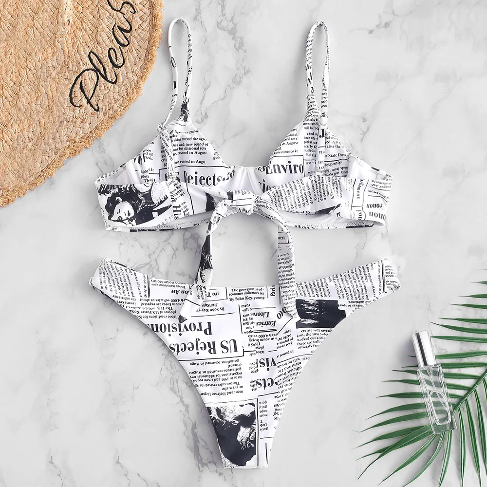 Periódico impresión nudo Bikini conjunto