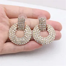 Дизайн, модные ювелирные изделия, простые серьги, круглые серьги с кристаллами, вечерние, свадебные серьги для девушек, подарок для женщин