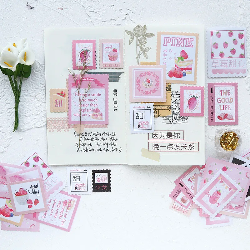 

40pcs Cute Plant Stationery Stickers Kawaii Stamp Stickers Paper Adhesive Stickers For Kids DIY Scrapbooking Diary Photos Albums