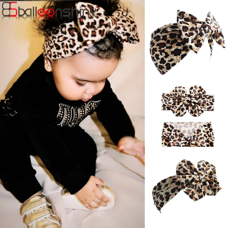 

Balleenshiny 2019 European and American Baby Leopard Hair Band Children's Velvet Bow Headband Infant Toddler Headwear Turban