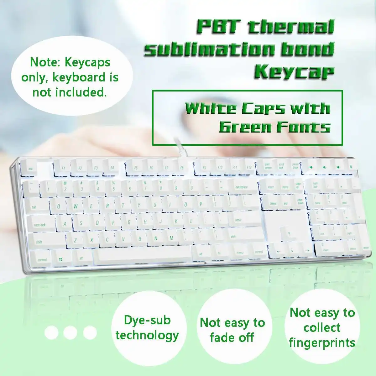 

LEORY Keycap Magicforce 108 Key White Color Green Fonts Dye-sub PBT Keycaps Set for Mechanical Keyboard Keycap