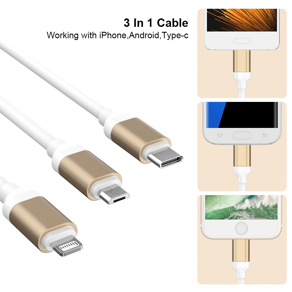 FLOVEME 3 في 1 شحن كابلات منتجات APPLE المصغّر usb نوع-C الهاتف المحمول كابل شحن s لالروبوت فون المصغّر usb نوع C تهمة