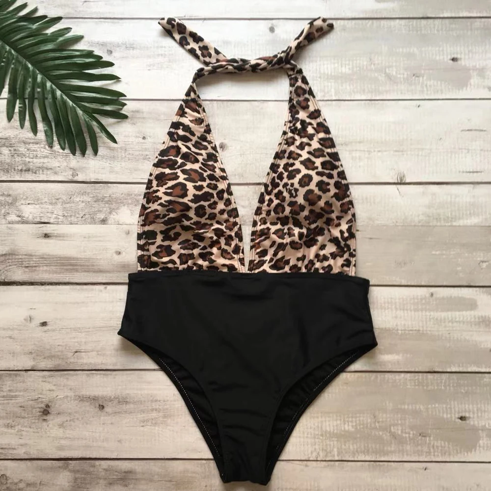 

Women's Girls One-Piece Bathing Suit Deep V Neck Leopard Bikini Push-up Bra Monokini Swimsuit Bathing Swimwear