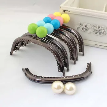 

Big Beads Gun Black Arc-shaped Kiss Clasp 12.5CM Lace Thicken Candy Bead Multicolor Metal Purse Frame 5pcs/lot Obag Handle